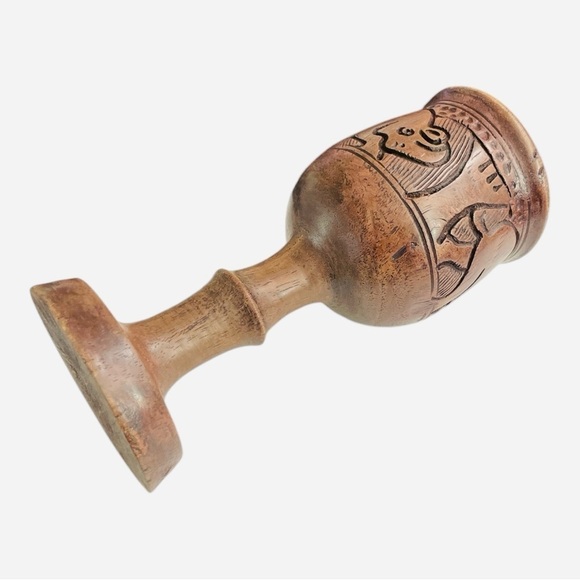 Vintage African Dark Wood Carved Goblet Elephant and Rhino Carved Goblet 7” - Picture 7 of 11